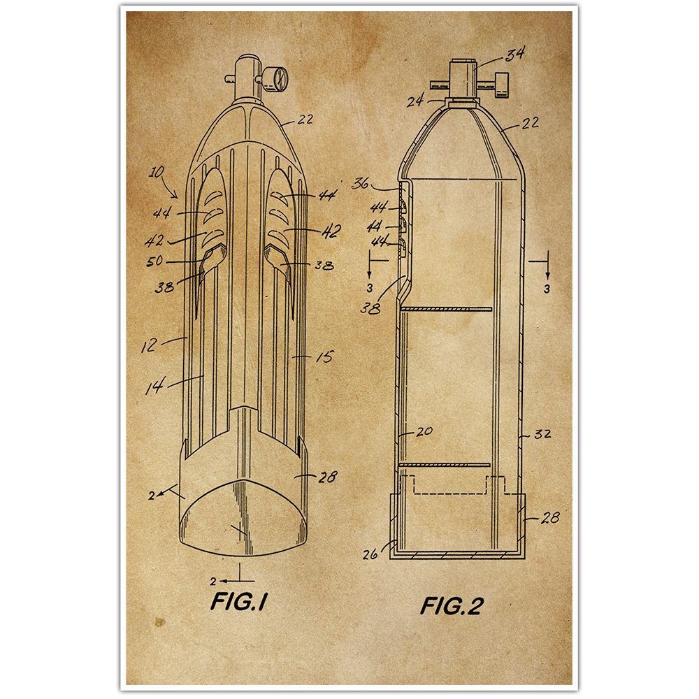 1000x1000 Scuba Tank Patent Blueprint , Scuba Diving Photo Art Paper Blast