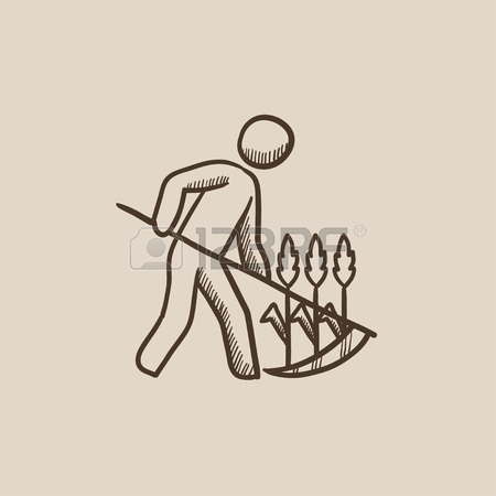 450x450 Man Mowing Grass With Scythe Vector Sketch Icon Isolated