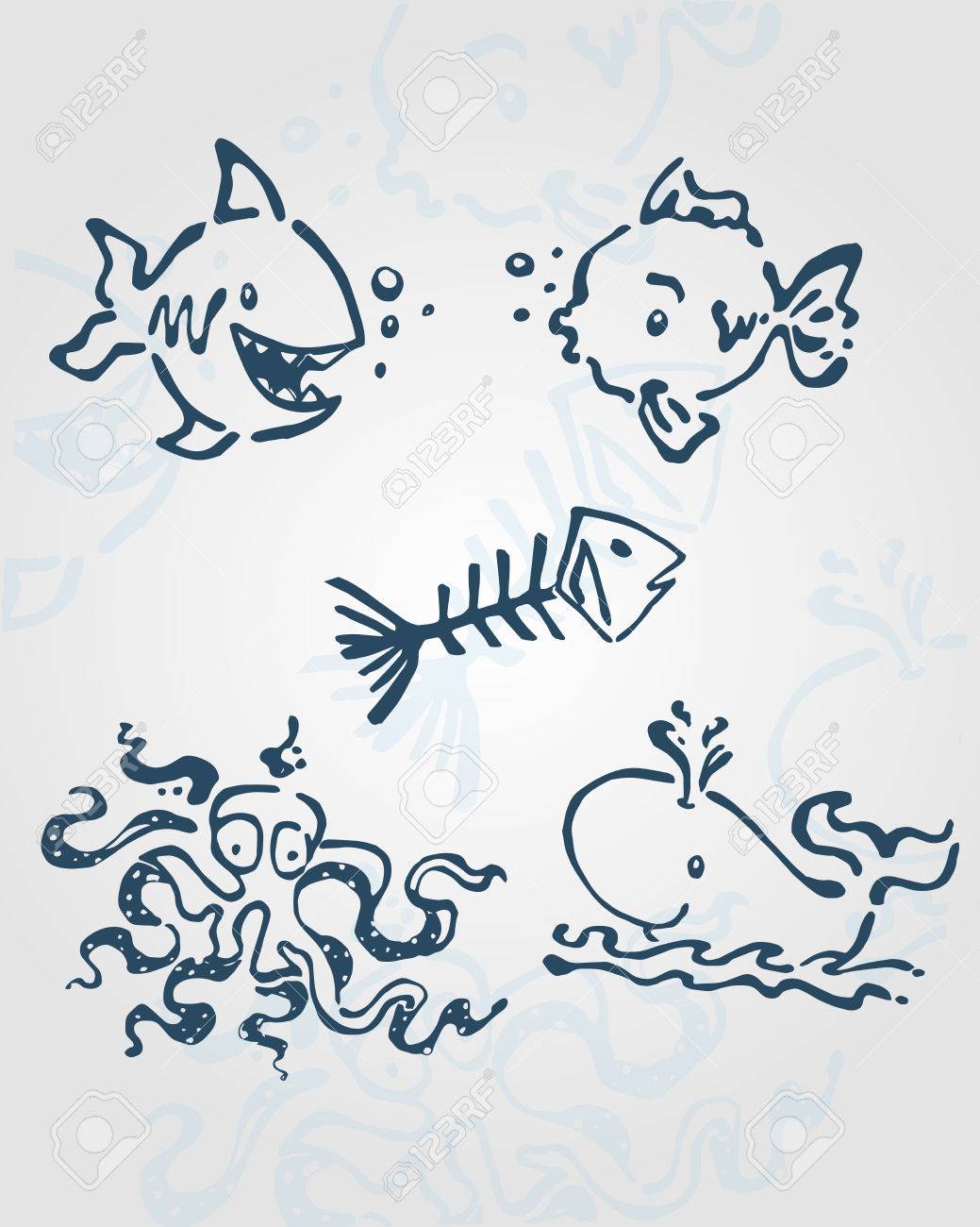 1039x1300 Hand Drawn Vector Illustration Or Drawing Of Some Sea Creatures