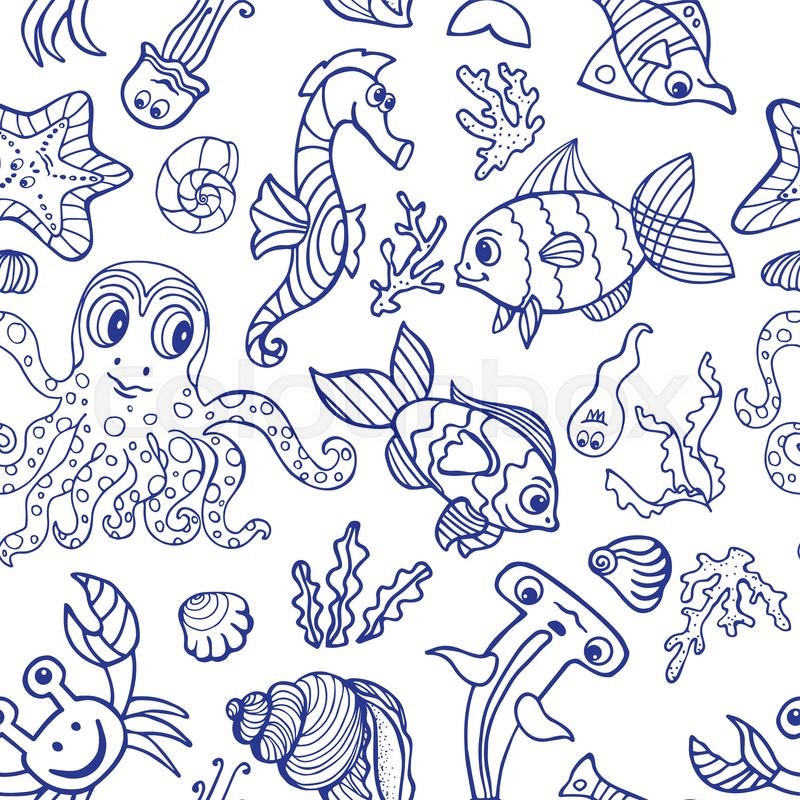 800x800 Sea Life Fish,animals Seamless Pattern,background.funny Cartoon