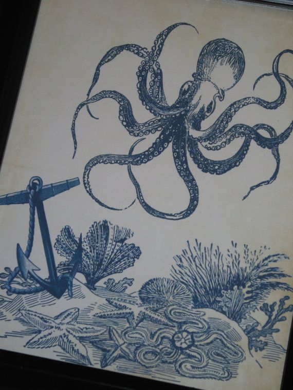570x760 Original Blue Octopus Anchor And The Sea Floor Art Print Bathroom