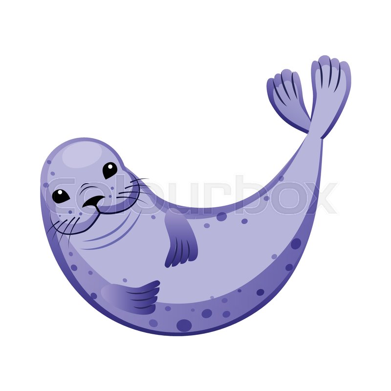 800x800 Cute Purple Fur Seal, Sea Creature. Colorful Cartoon Character