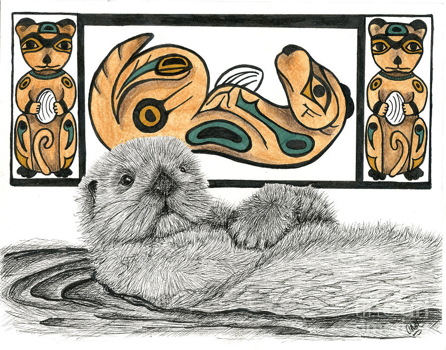 900x705 Sea Otter Totem Drawing By Christine Matha