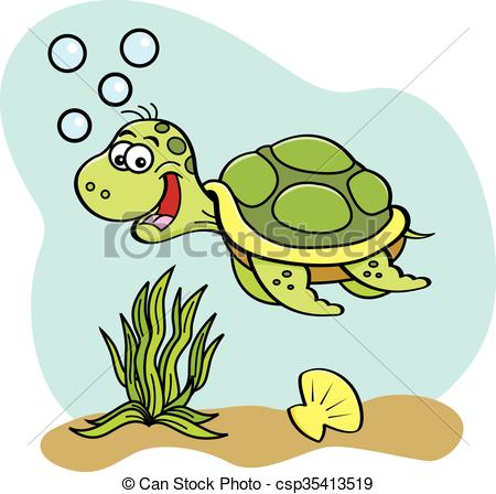 450x448 Cartoon Sea Turtle Swimming Underwa. Cartoon Illustration
