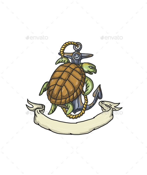590x700 Ridley Sea Turtle On Anchor Drawing By Patrimonio Graphicriver