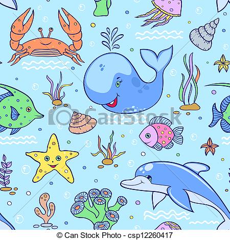 450x470 Vector Illustration Of Sea Seamless Pattern.underwater World