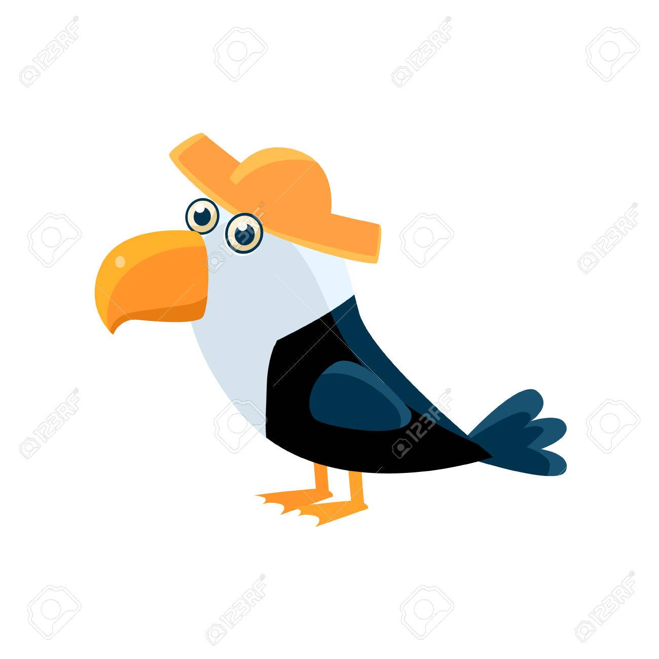 1300x1300 Seagull Wearing A Strawhat Illustration. Funny Childish Vector
