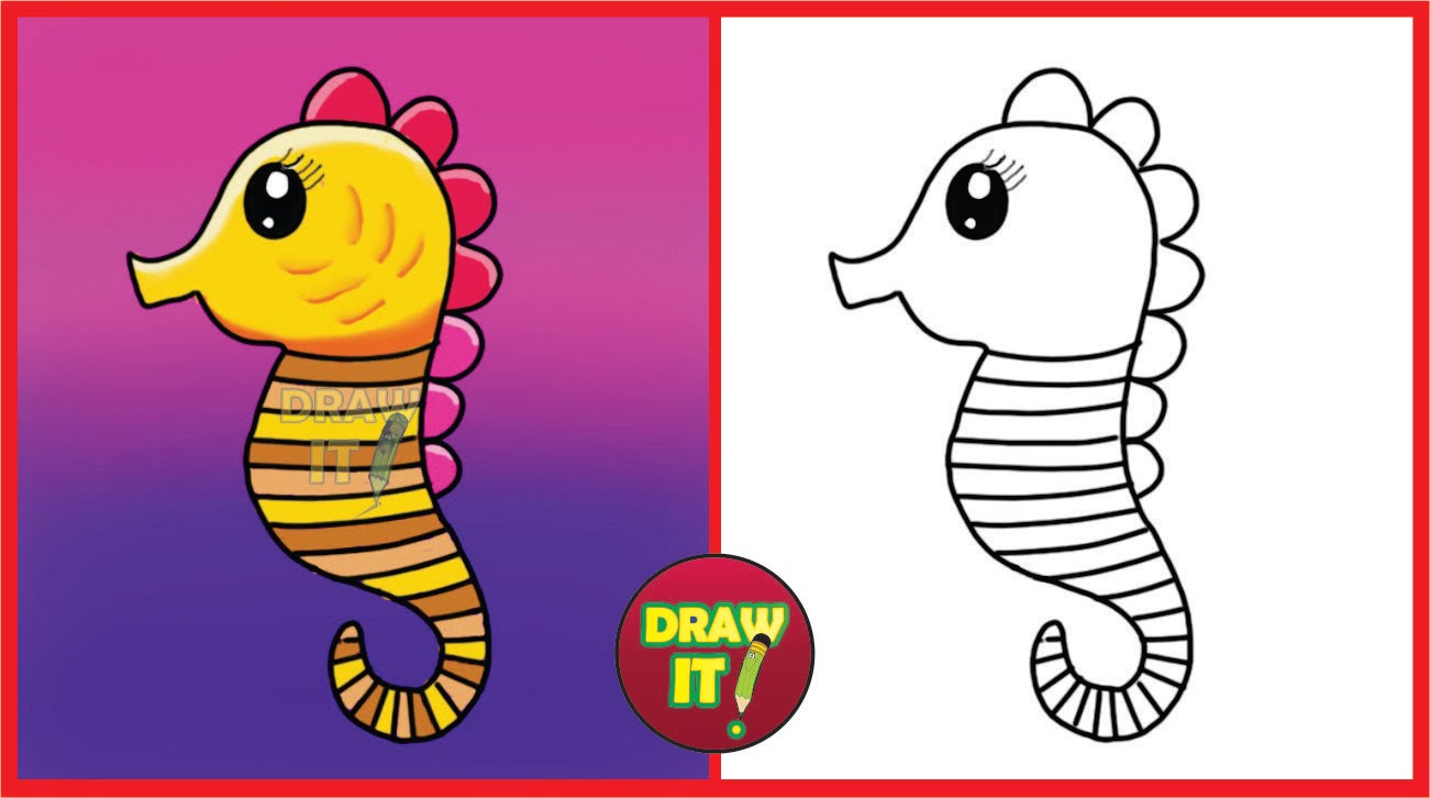 1301x726 How To Draw A Seahorse