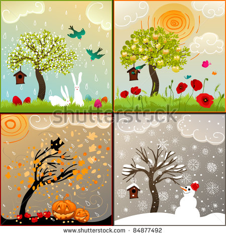 450x470 Four Seasons Tree Drawing Four Seasons Set With Tree, Painting