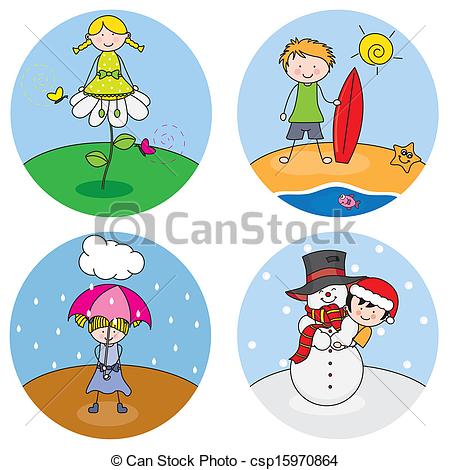 450x470 Children Showing The Four Seasons Clip Art Vector