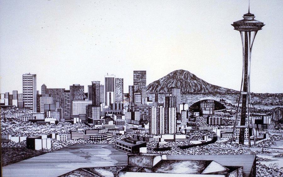 900x565 Seattle Skline Drawing By Tammera Malicki Wong