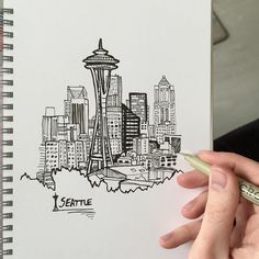 236x236 Sketch Of Seattle Skyline Seattle Skyline Classroom Auction