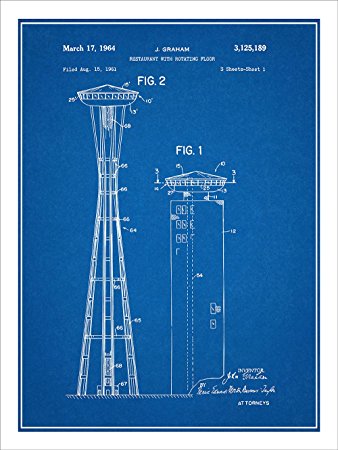 338x450 1961 John Graham Seattle Space Needle Patent Print Art
