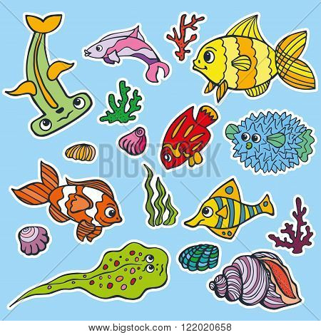 450x470 Sea Life Fish Stickers Set Coral, Vector Amp Photo Bigstock