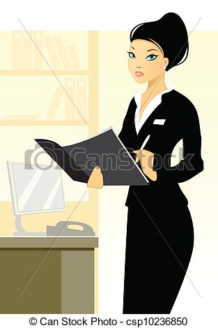 313x470 Vector Illustration Of A Young Secretary In Office Clipart Vector