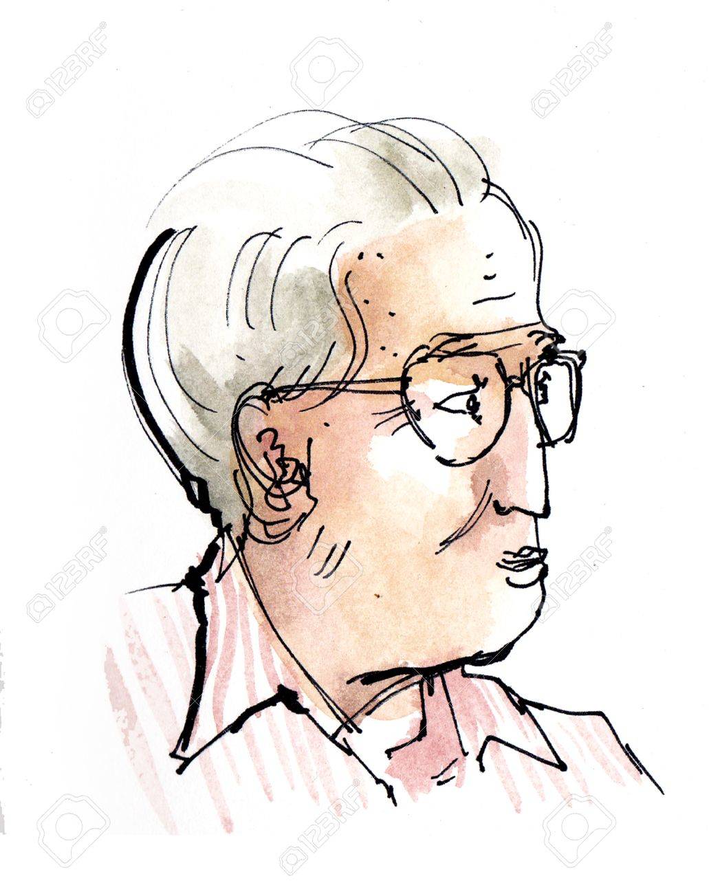 1031x1300 Old Man, Senior Sketch, Water Colour Painting Stock Photo, Picture
