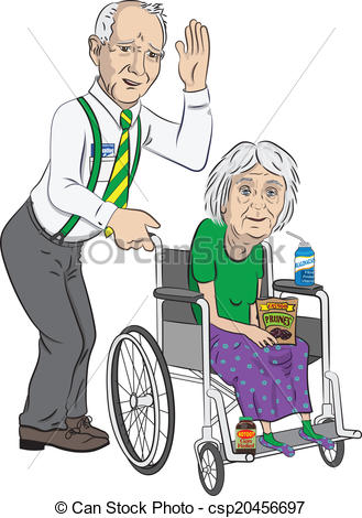 329x470 Senior Man With Lady In Wheelchair. A Funny Cartoon Of A Eps
