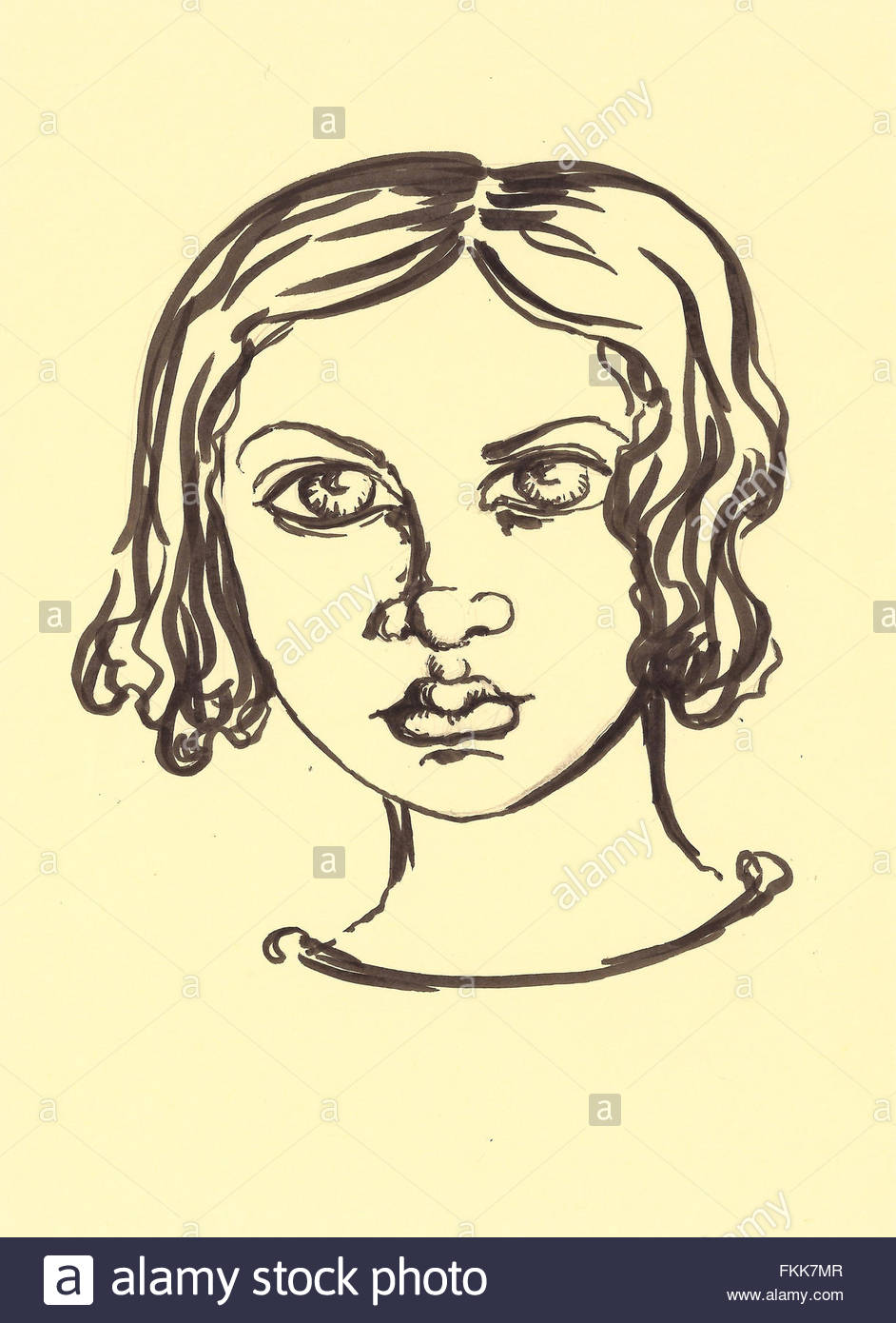 942x1390 Fashion Girl Portrait With Black Lines. Pencil Drawing Woman Face