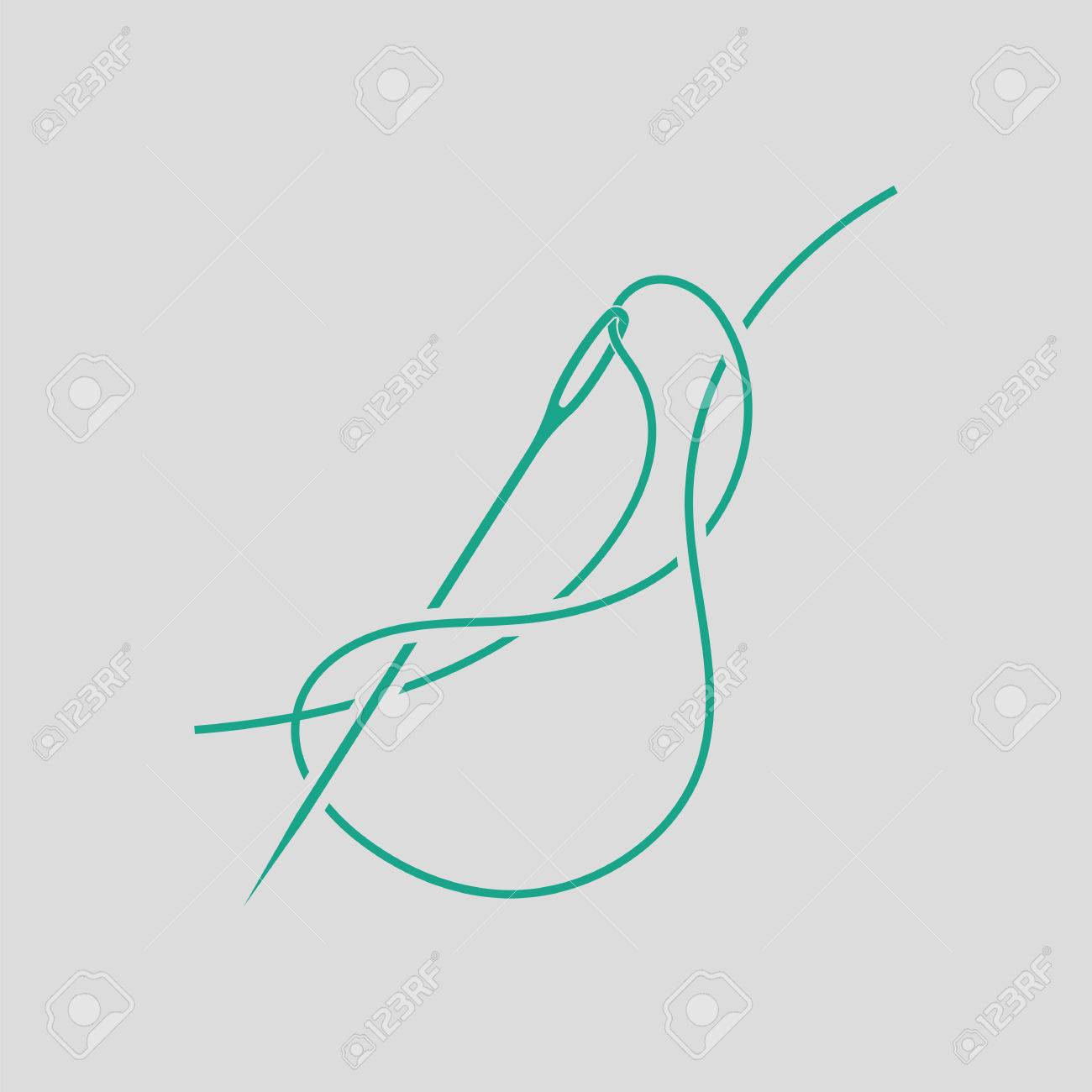 1300x1300 Sewing Needle With Thread Icon. Gray Background With Green. Vector