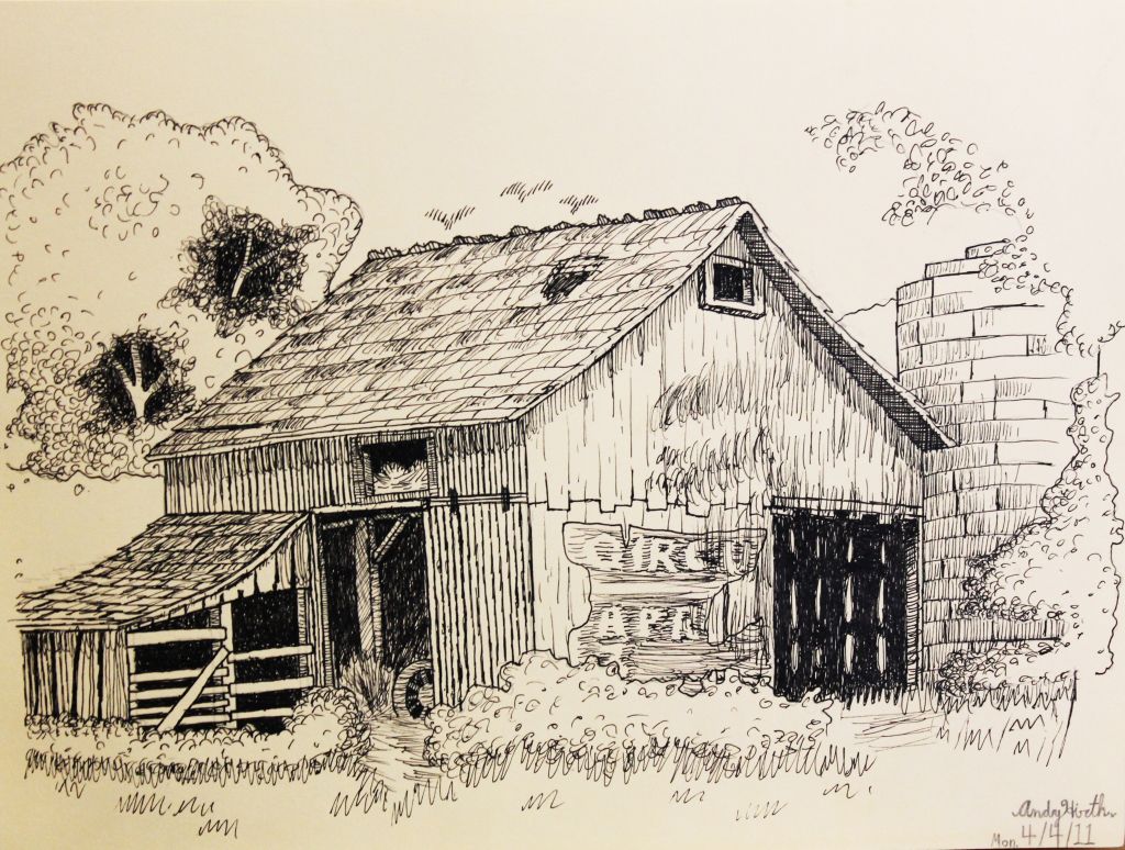 1024x774 Pen Drawings Old Barns Acrylic