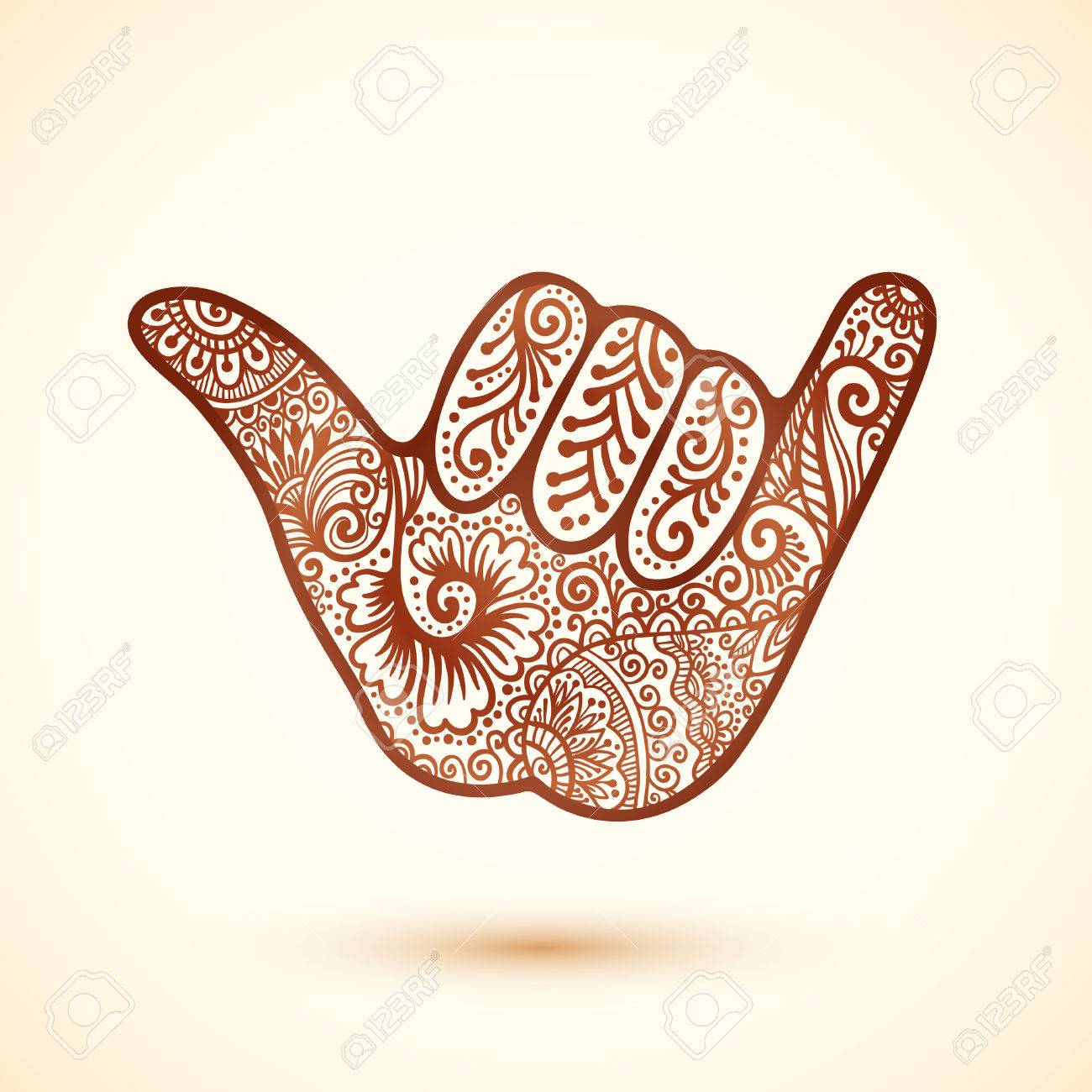 1300x1300 Vector Shaka Surfers Hand In Indian Henna Tattoo Style Royalty