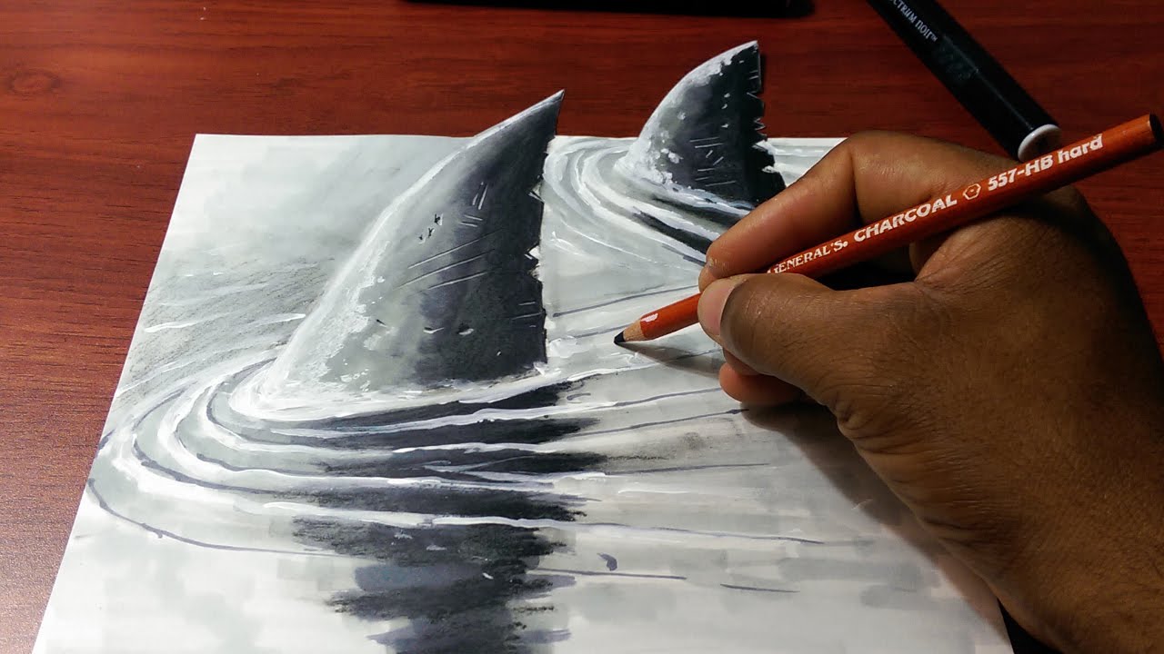 1280x720 How To Draw A 3d Shark Fins