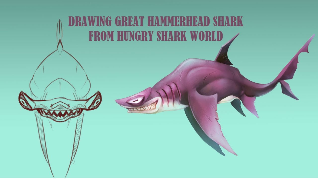 1280x720 Drawing Great Hammerhead Shark From Hungry Shark World