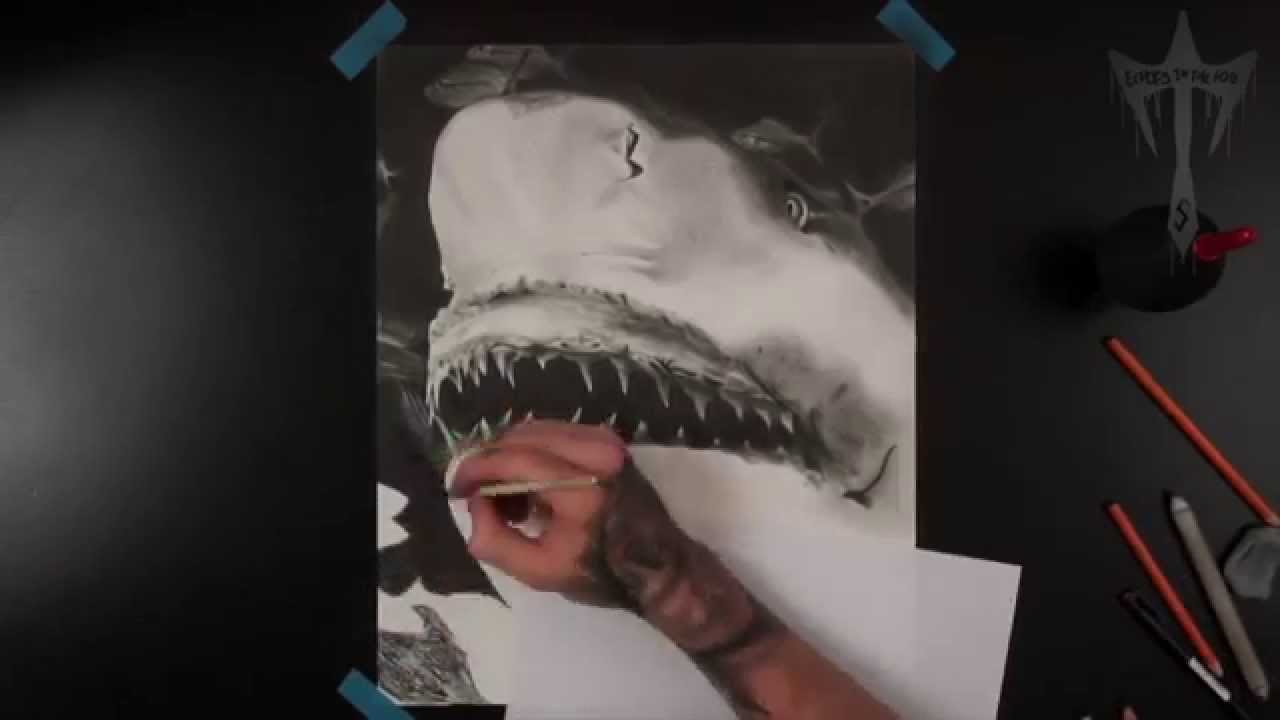 1280x720 Hyper Realistic Drawing Charcoal Shark Pencil Time Lapse