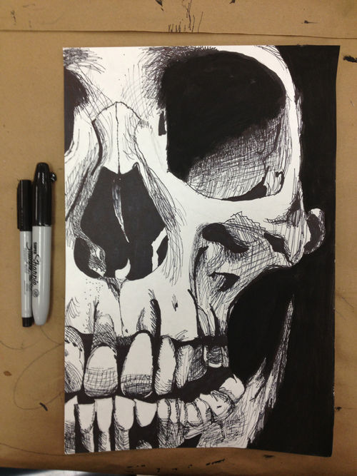 500x667 Drawing Cool Awesome Pencil Skull Morbid Ink Sketch Skeleton Pen