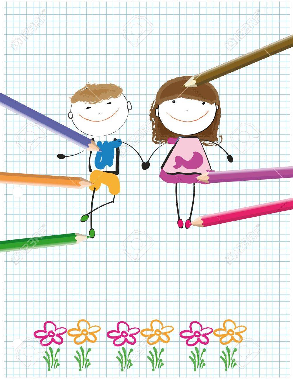 1004x1300 Colorful Kids Drawing On Sheet Of Paper Royalty Free Cliparts
