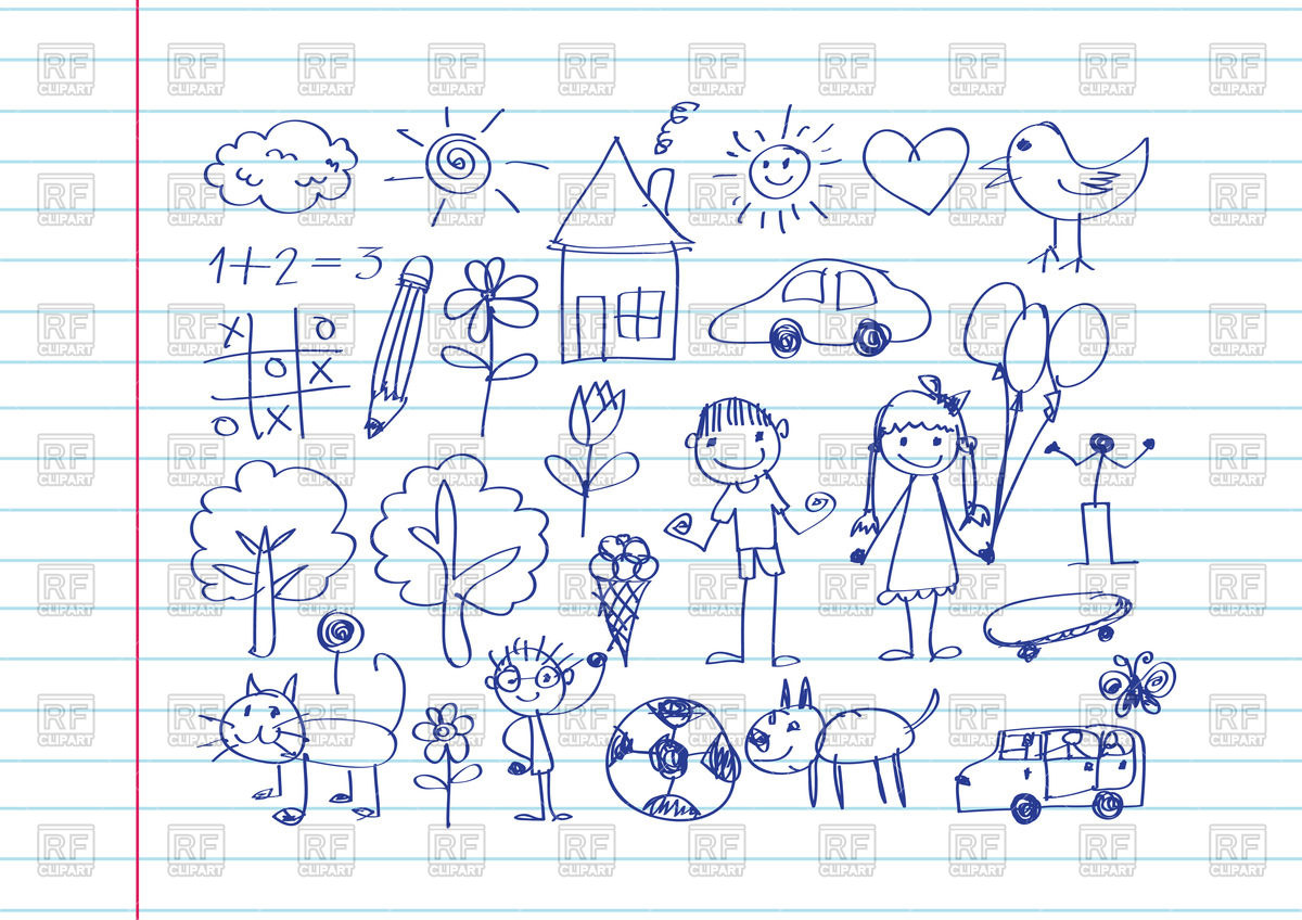 1200x848 Kid's Drawing With Happy Family On Notebook Sheet Background