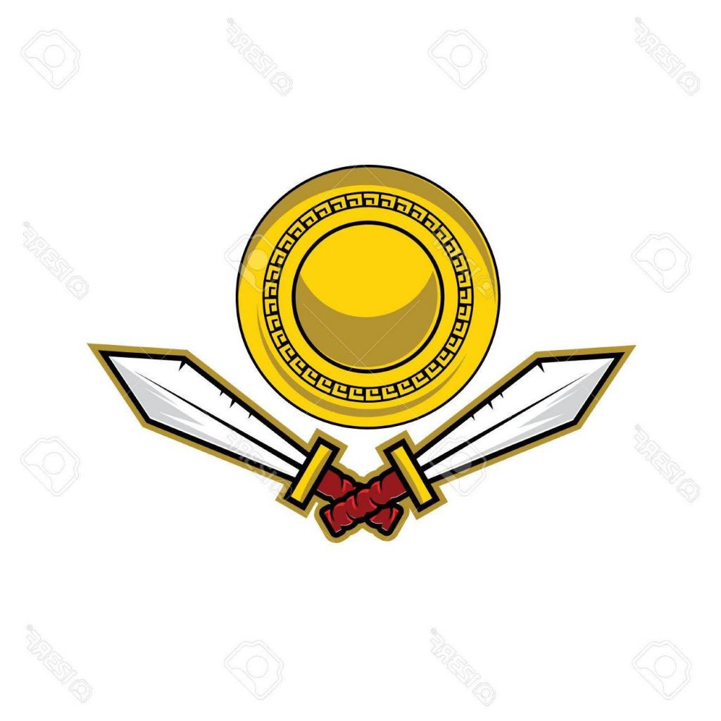 1024x1024 Top 10 Spartan Swords And Shield Vector Design Template Stock Drawing