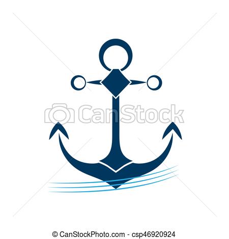 450x470 Ship Anchor On Blue Waves Vector Icon. Vector Illustration