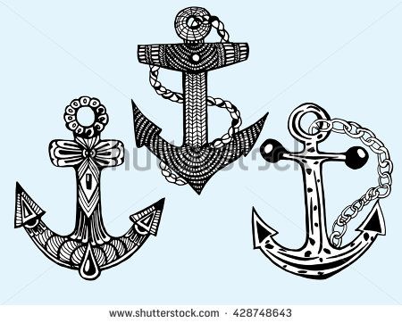 450x362 Stylized Anchor. Ship Anchor. Line Art. Black And White Drawing By