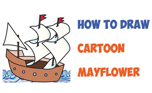 500x306 How To Draw Cartoon Mayflower Ship For Thanksgiving Easy Step By