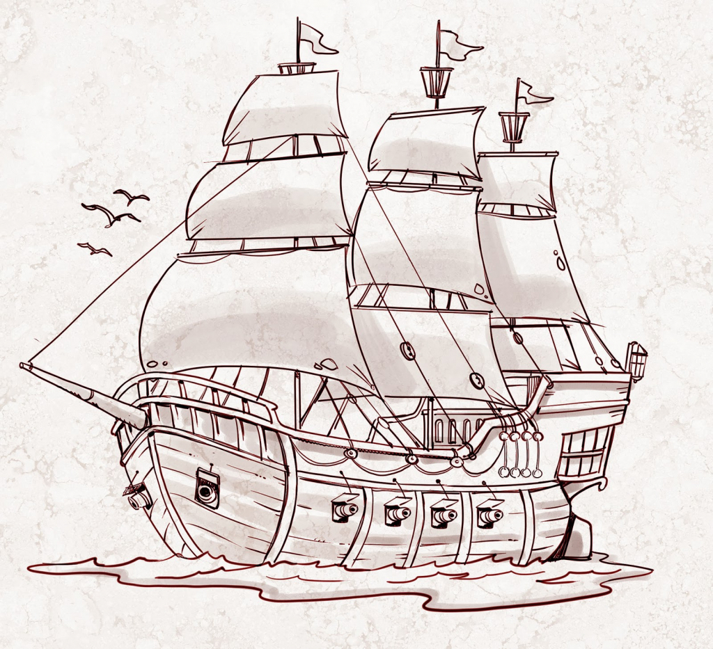 1024x933 Pirate Ship Pencil Drawing How To Draw A Pirate Boatpencil Simple
