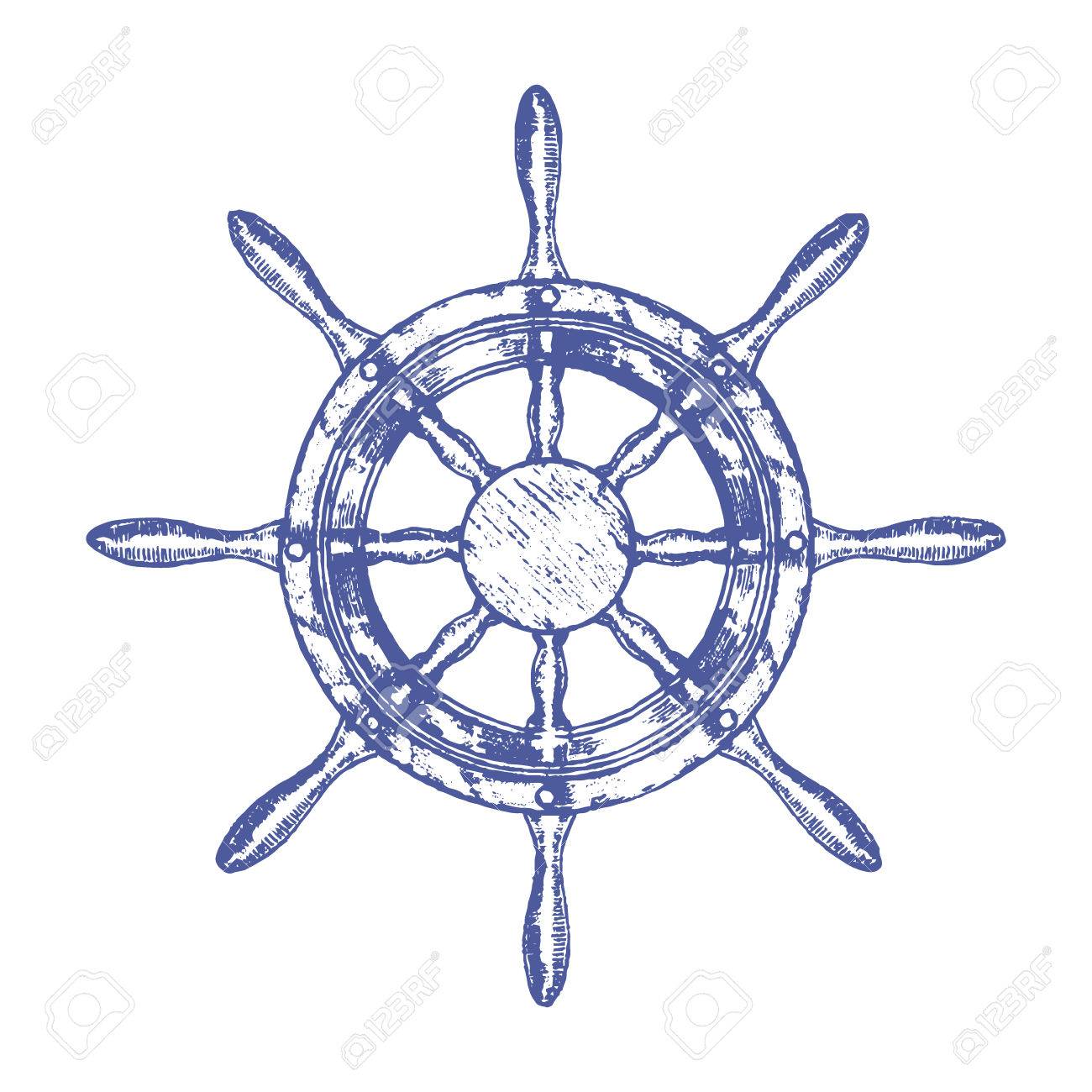 1300x1300 Ship Steering Wheel Hand Draw Sketch Navigation Equipment Yacht