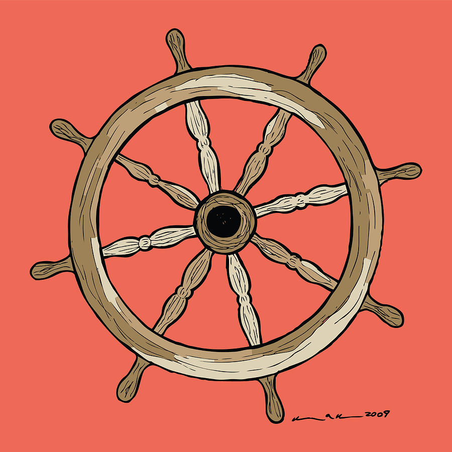 900x900 Ship Wheel Drawing By Karl Addison