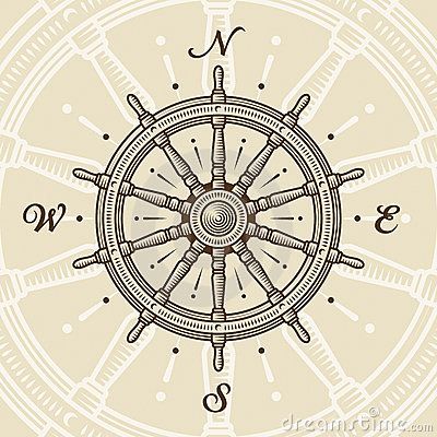 400x400 Vintage Ship Wheel In Woodcut Style. Vector Illustration