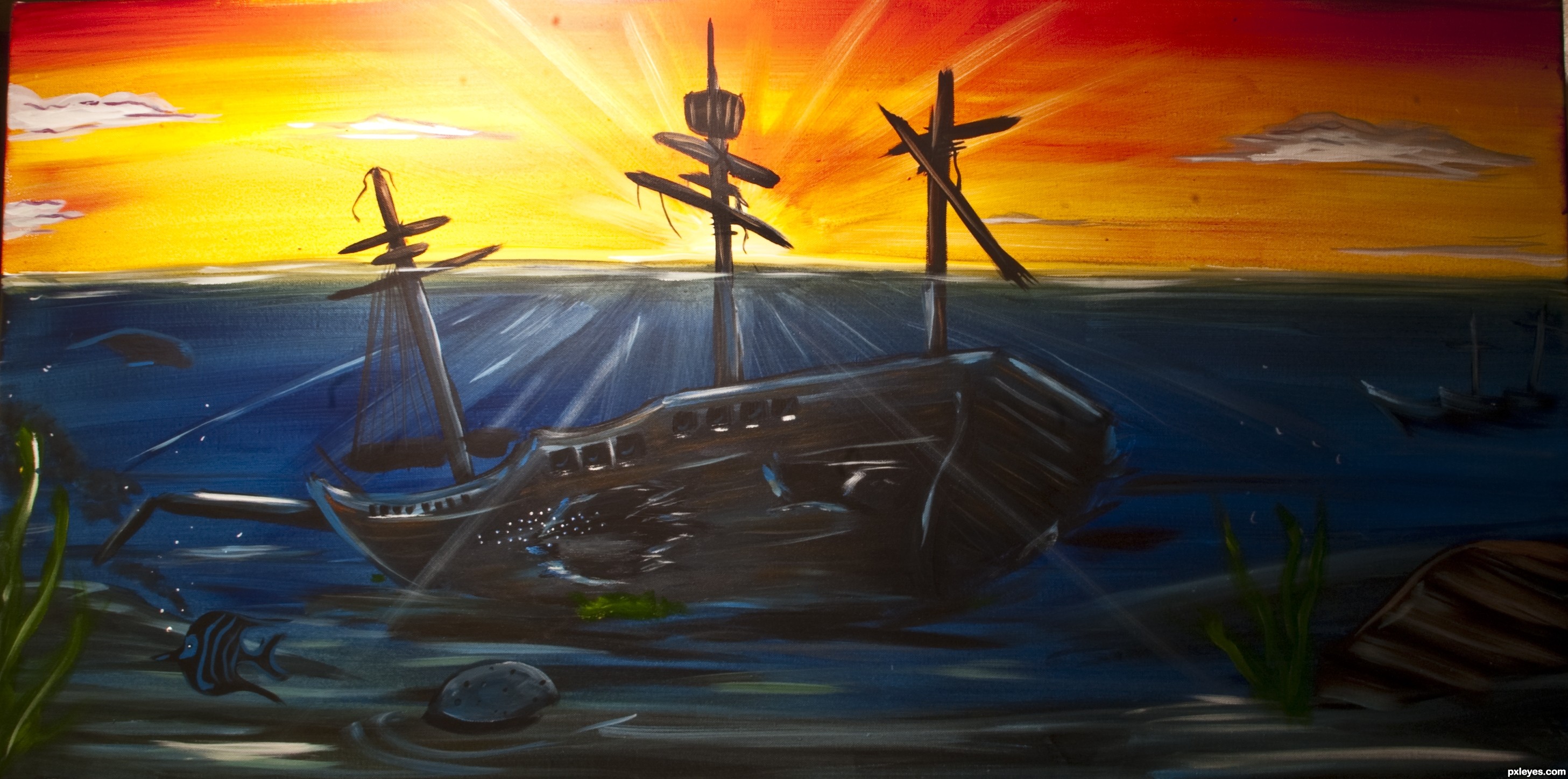 2914x1448 Above And Below Picture, By Gotmeamuse For Shipwrecks Drawing