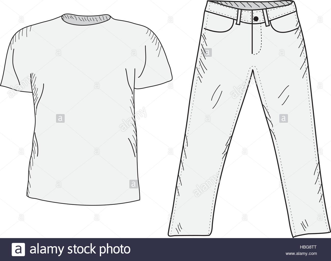 1300x1025 T Shirt And Jeans Sketch Set. Things In The Style Of Hand Drawing