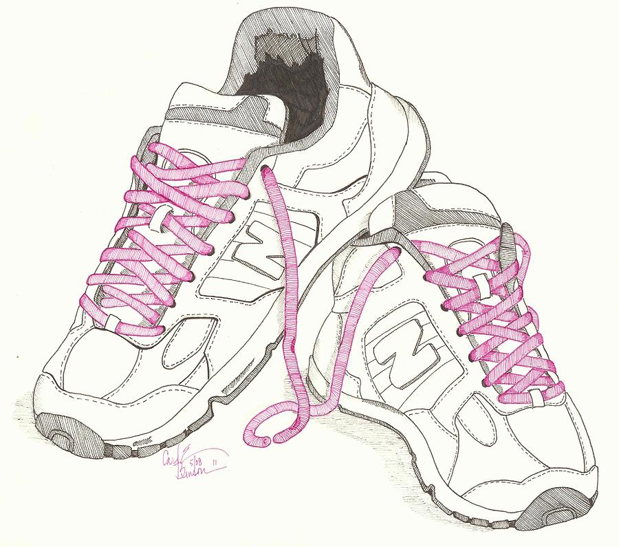900x795 3 Day Walking Shoes Drawing By Carl Benson