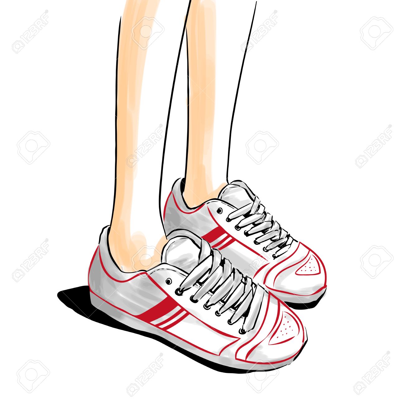 1300x1300 Illustration With Legs In Running Shoes. Jogging Shoes Drawing