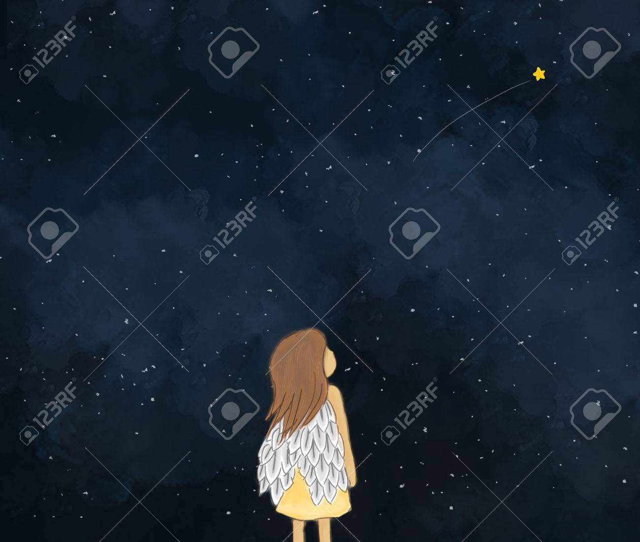 1300x1101 Illustration Drawing Of A Little Girl Angel Looking At Shooting