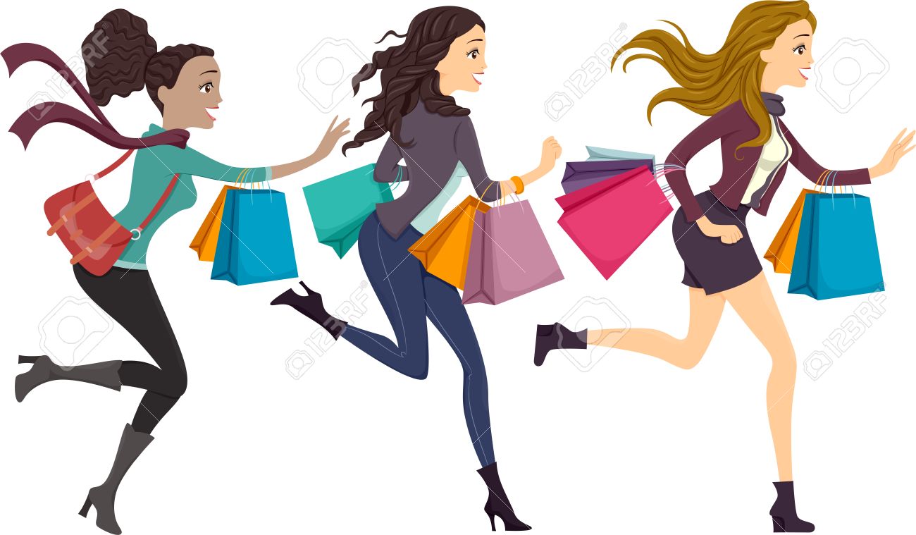 1300x759 Illustration Of Girls Carrying Shopping Bags Running To The Right