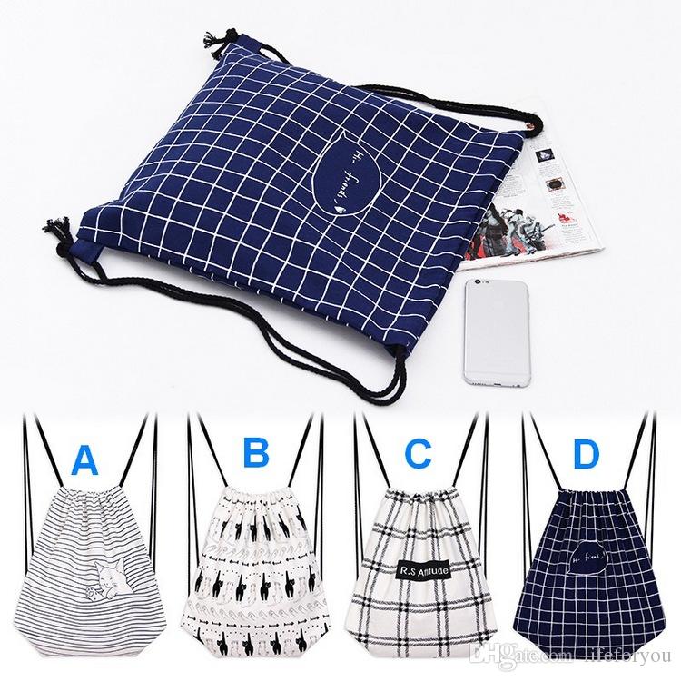 750x750 Simple Canvas Backpack Bag Drawing String Shoulders Bag Artistic