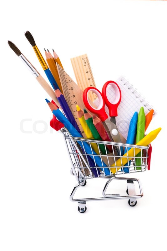 534x800 School Or Office Supplies, Drawing Tools In A Shopping Cart