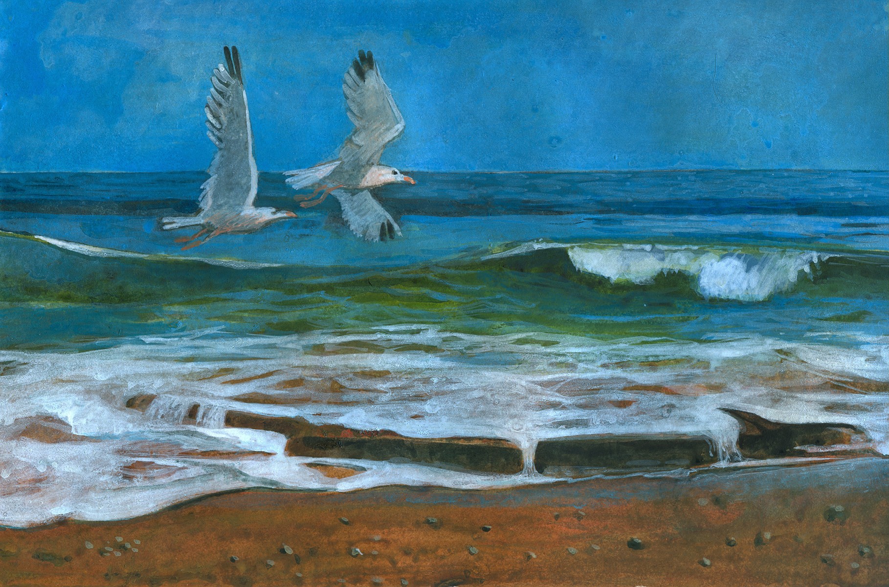 1818x1200 Sea Shore With Two Guls Picture, By Roon For Sea Shores Drawing