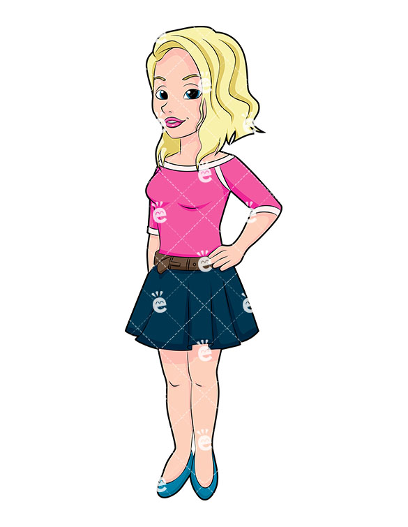 585x755 Vector Clipart Of A Blonde Young Woman Wearing A Short Skirt