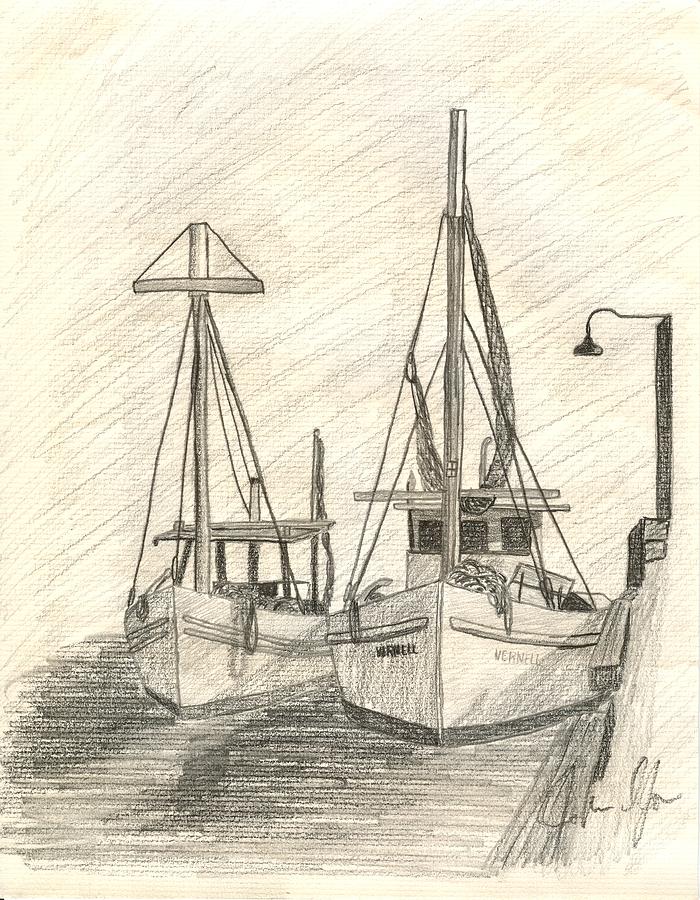 700x900 Shrimpboats In The Bayou Drawing By John Jones